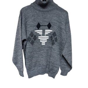 THE SWEATER Women's 100% Lamb's Wool Grey Geometric Turtle Neck Gray  Large